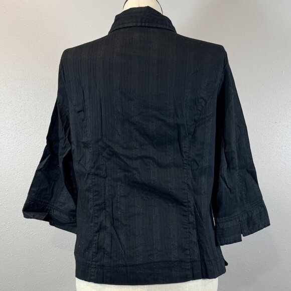 Faded Glory Womens Black Textured Zip Shirt Jacket 3/4 Sleeve Stretch Size 16W - Picture 2 of 15